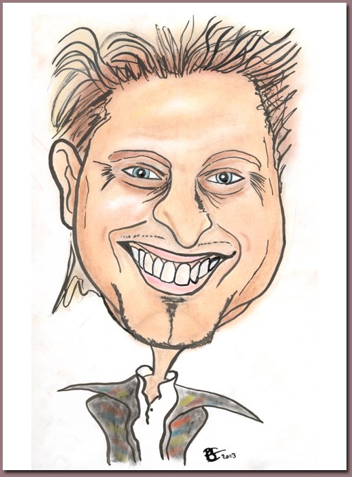 Christian Farla in inkt, krijt en wattenstaafjesgewrijf -|- Tekening: Bram Elstak  Het WWCW 2003