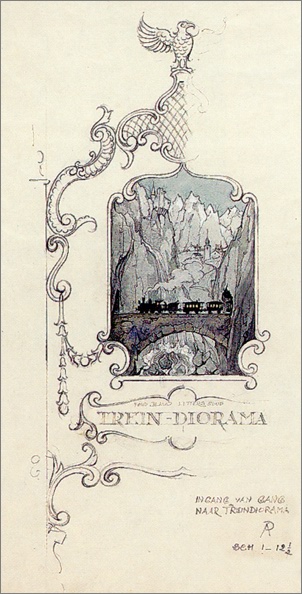 Ontwerp voor de entree van het Diorama -|- Tekening: Anton Pieck 1970 -  Uit: "Kroniek van een Sprookje" 2002